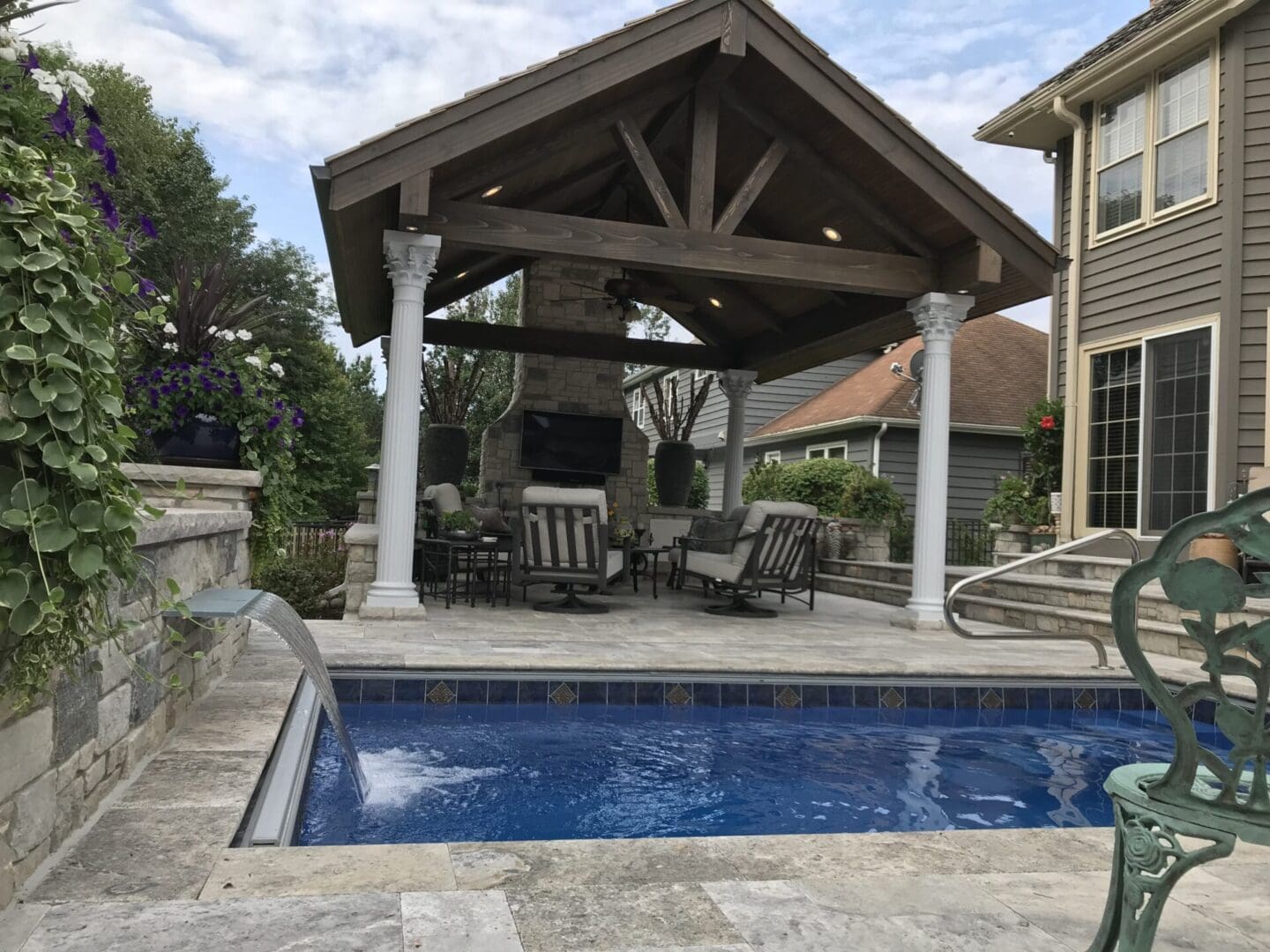 Backyard pavilion and covered patio structure installation near Naperville, IL