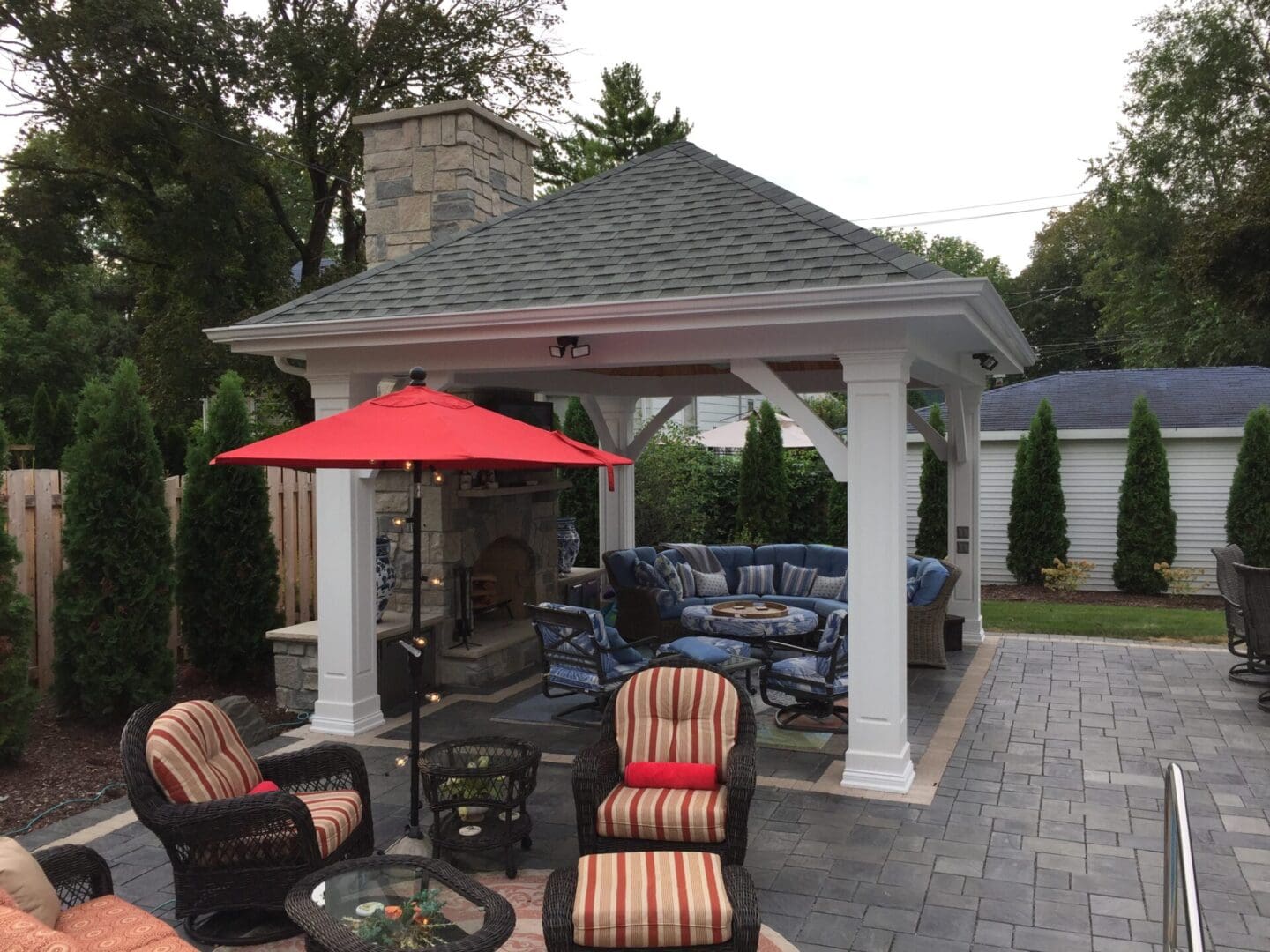 Backyard pavilion over paver patio installation in Naperville, IL