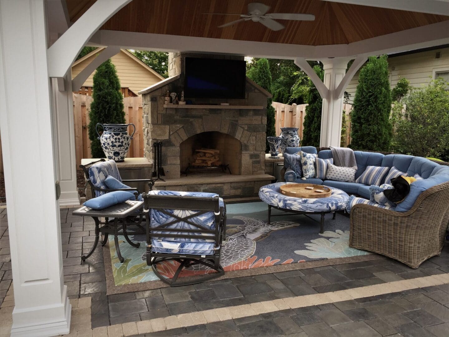 Homer Glen custom pavilion with outdoor fire place