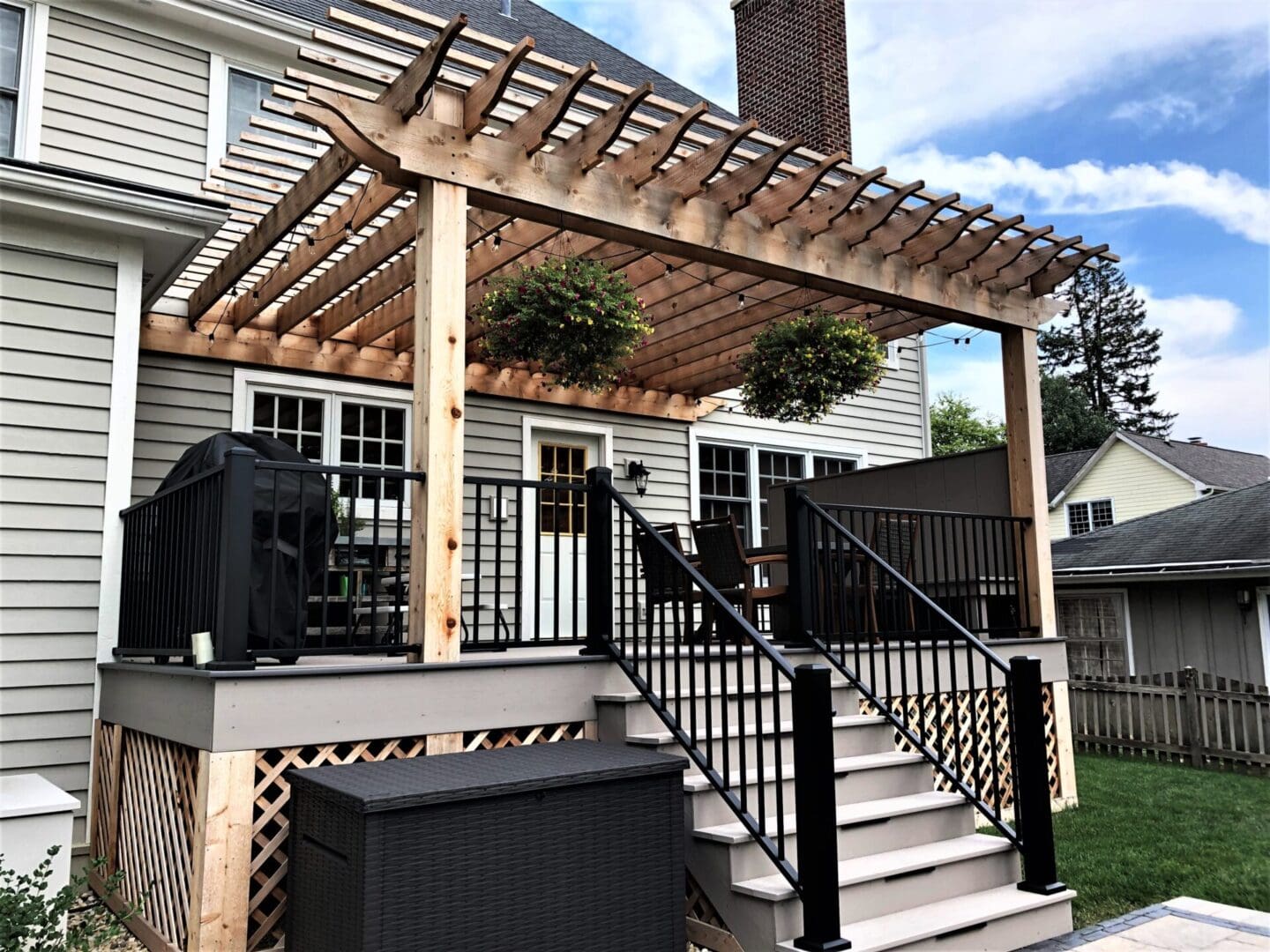 Custom pergola on composite deck installation near Western Springs, IL