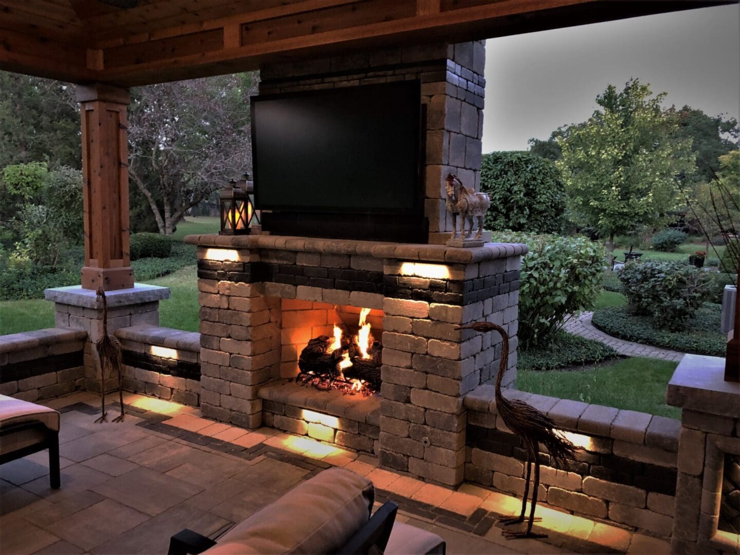Paver patio with custom fireplace and pavilion in Downers Grove IL